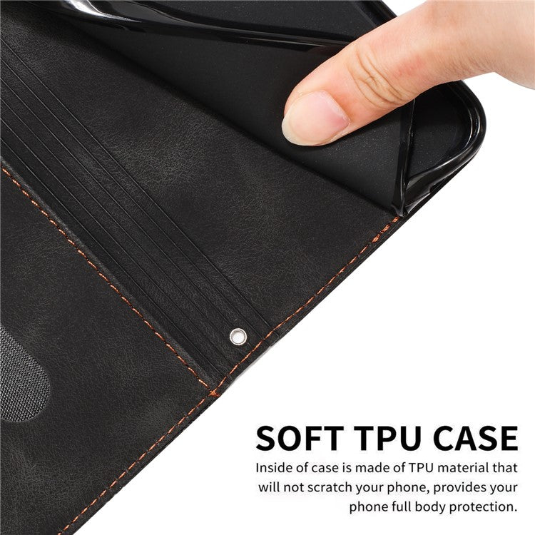 Anti-fall Leather Cover for Motorola Moto G73 5G , Triangle Imprint Wallet Stand Phone Shell with Strap - Black