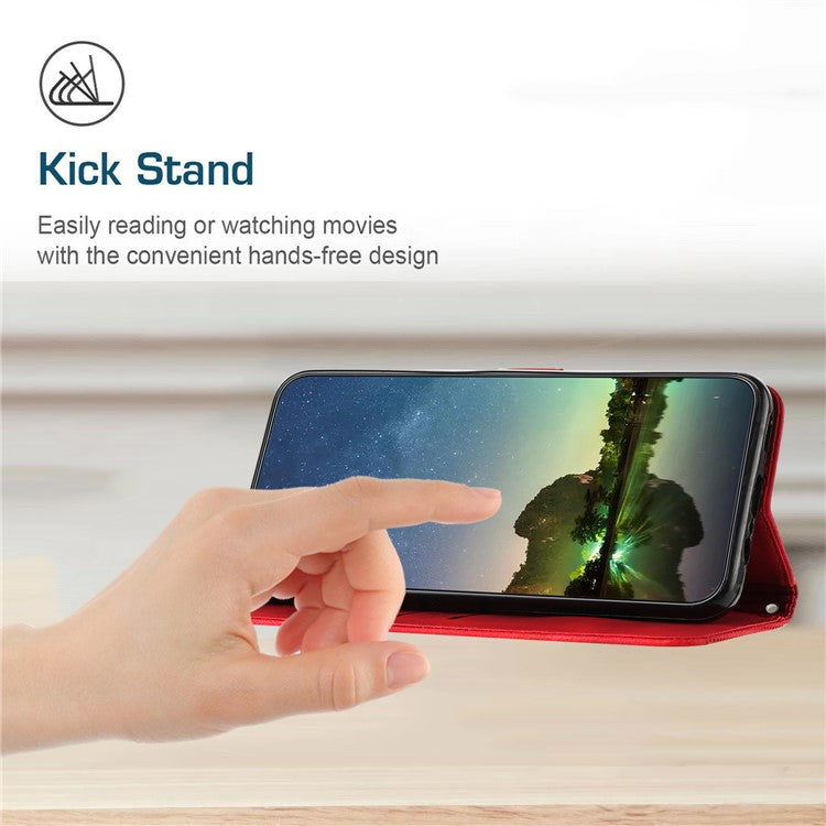 Anti-fall Leather Cover for Motorola Moto G73 5G , Triangle Imprint Wallet Stand Phone Shell with Strap - Red