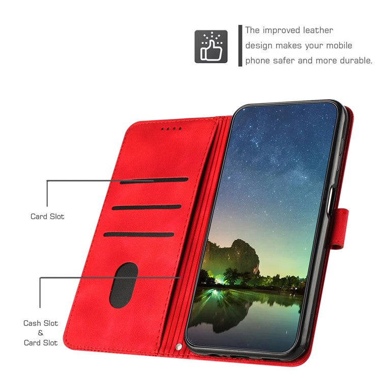 Anti-fall Leather Cover for Motorola Moto G73 5G , Triangle Imprint Wallet Stand Phone Shell with Strap - Red