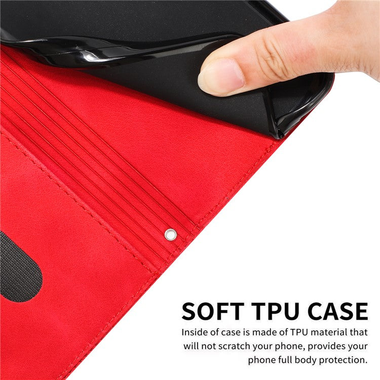 Anti-fall Leather Cover for Motorola Moto G73 5G , Triangle Imprint Wallet Stand Phone Shell with Strap - Red