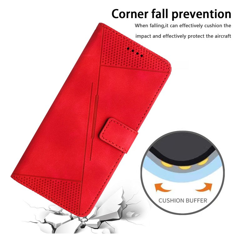 Anti-fall Leather Cover for Motorola Moto G73 5G , Triangle Imprint Wallet Stand Phone Shell with Strap - Red