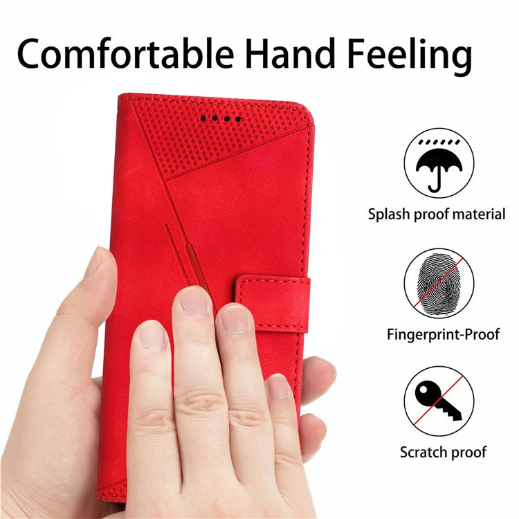 Anti-fall Leather Cover for Motorola Moto G73 5G , Triangle Imprint Wallet Stand Phone Shell with Strap - Red