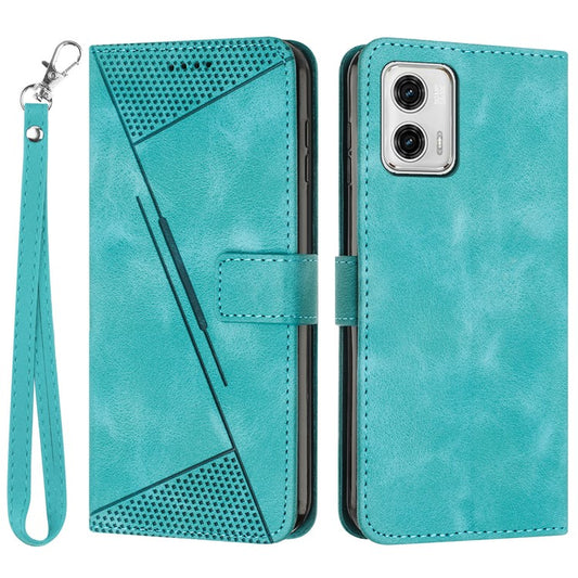 Anti-fall Leather Cover for Motorola Moto G73 5G , Triangle Imprint Wallet Stand Phone Shell with Strap - Green