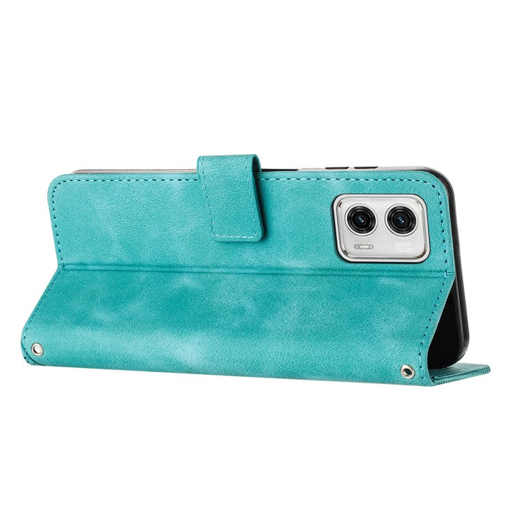 Anti-fall Leather Cover for Motorola Moto G73 5G , Triangle Imprint Wallet Stand Phone Shell with Strap - Green