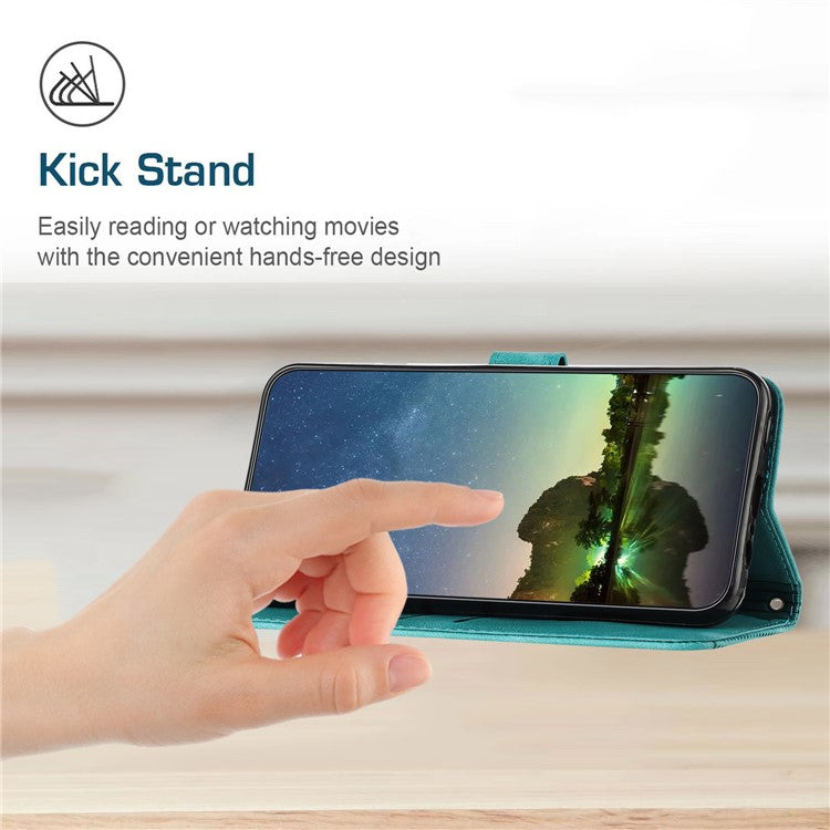 Anti-fall Leather Cover for Motorola Moto G73 5G , Triangle Imprint Wallet Stand Phone Shell with Strap - Green