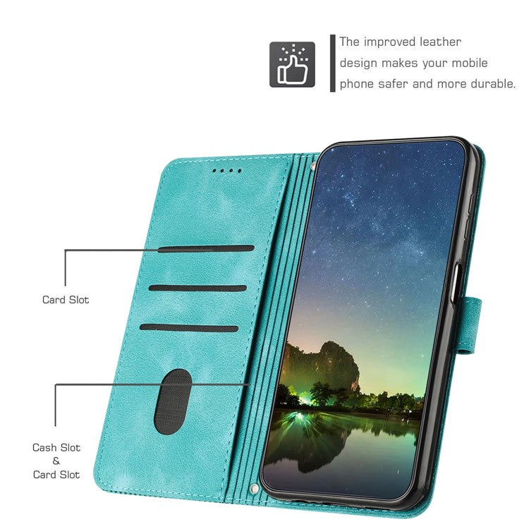 Anti-fall Leather Cover for Motorola Moto G73 5G , Triangle Imprint Wallet Stand Phone Shell with Strap - Green