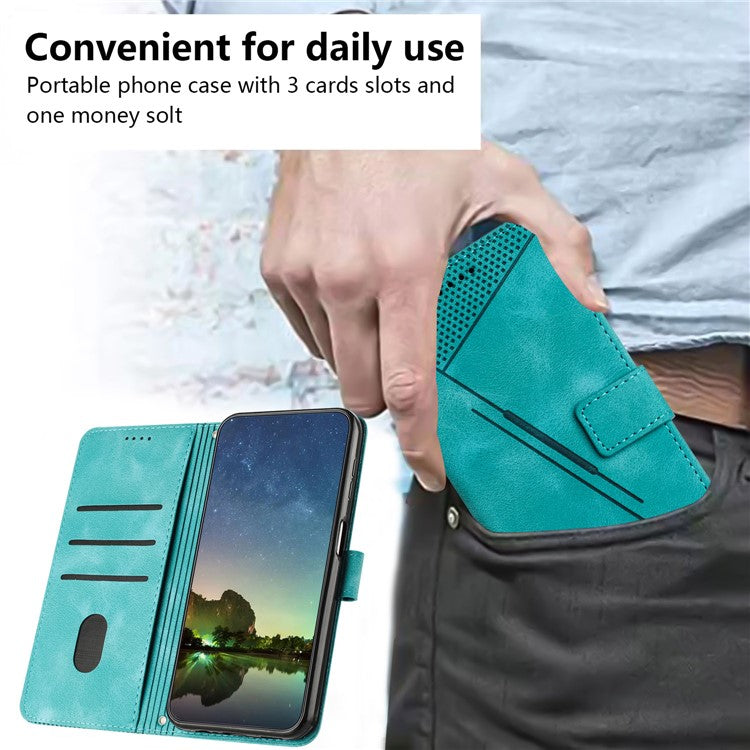 Anti-fall Leather Cover for Motorola Moto G73 5G , Triangle Imprint Wallet Stand Phone Shell with Strap - Green