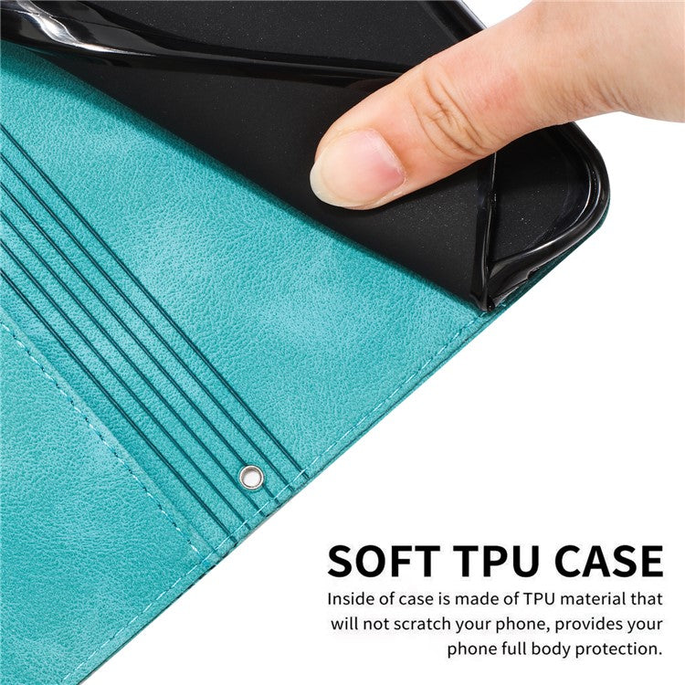 Anti-fall Leather Cover for Motorola Moto G73 5G , Triangle Imprint Wallet Stand Phone Shell with Strap - Green