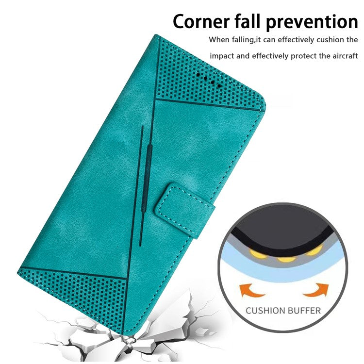 Anti-fall Leather Cover for Motorola Moto G73 5G , Triangle Imprint Wallet Stand Phone Shell with Strap - Green