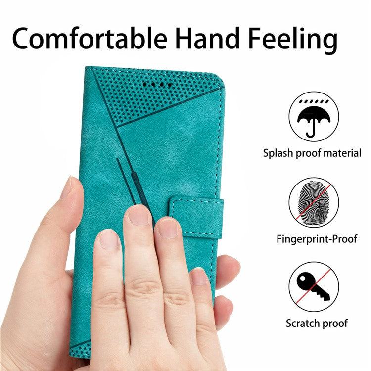 Anti-fall Leather Cover for Motorola Moto G73 5G , Triangle Imprint Wallet Stand Phone Shell with Strap - Green