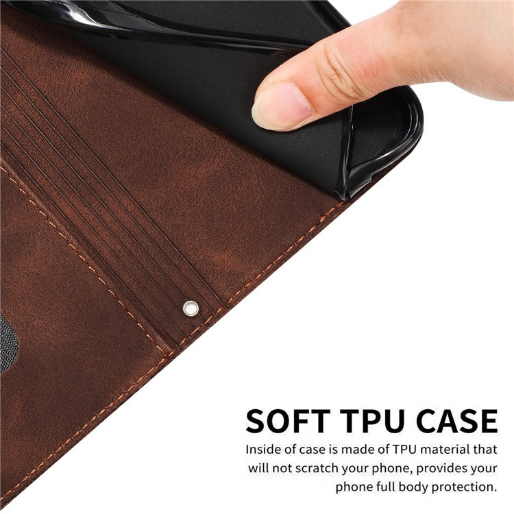 Anti-fall Leather Cover for Motorola Moto G73 5G , Triangle Imprint Wallet Stand Phone Shell with Strap - Brown