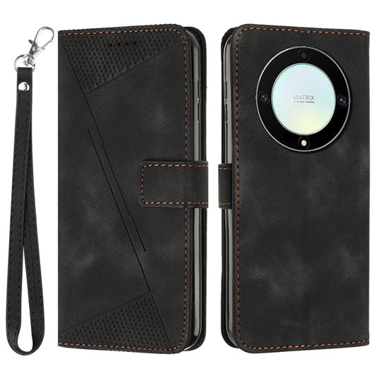 Phone Cover for Honor X9a 5G / X40 5G / Magic5 Lite 5G Well-protected PU Leather Triangle Imprinted Stand Wallet Case - Black