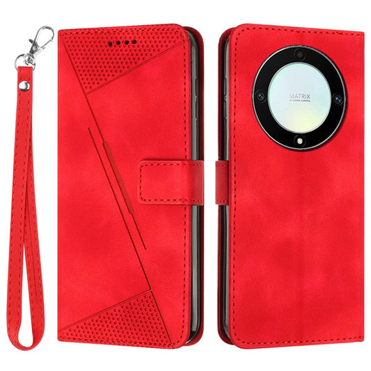 Phone Cover for Honor X9a 5G / X40 5G / Magic5 Lite 5G Well-protected PU Leather Triangle Imprinted Stand Wallet Case - Red