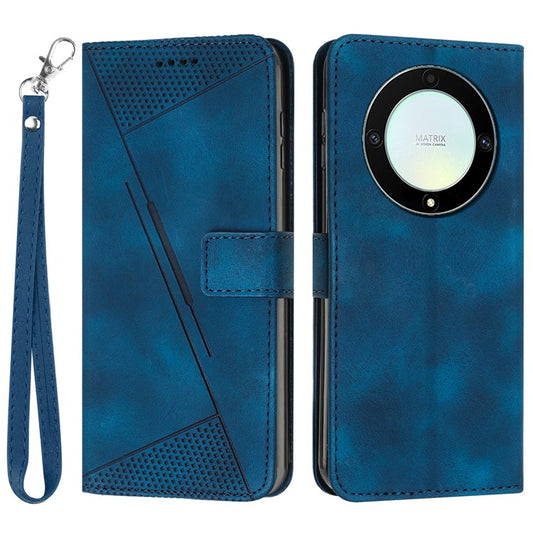 Phone Cover for Honor X9a 5G / X40 5G / Magic5 Lite 5G Well-protected PU Leather Triangle Imprinted Stand Wallet Case - Sapphire