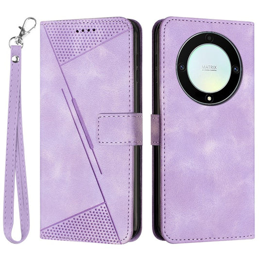 Phone Cover for Honor X9a 5G / X40 5G / Magic5 Lite 5G Well-protected PU Leather Triangle Imprinted Stand Wallet Case - Purple
