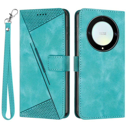 Phone Cover for Honor X9a 5G / X40 5G / Magic5 Lite 5G Well-protected PU Leather Triangle Imprinted Stand Wallet Case - Green