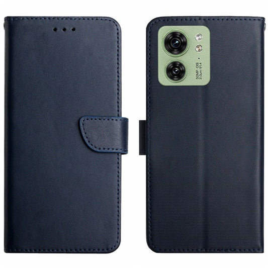 HT02 For Motorola Edge 40 5G Wallet Phone Case Genuine Cow Leather Stand Phone Cover - Blue
