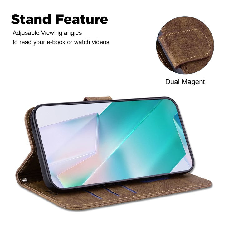 Cute Tiger Imprint Phone Case for iPhone 14 Leather Wallet Stand Anti-drop Cover - Brown
