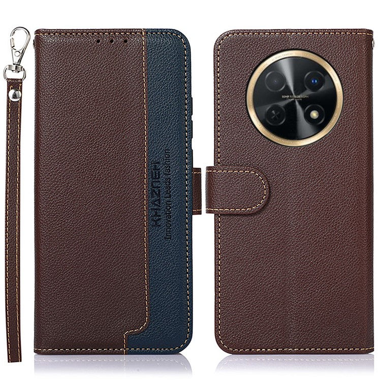KHAZNEH For Huawei nova Y91 4G / Enjoy 60X RFID Blocking Phone Leather Case Litchi Texture Wallet Stand Phone Cover - Brown