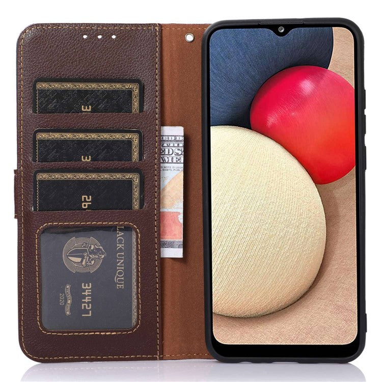 KHAZNEH For Huawei nova Y91 4G / Enjoy 60X RFID Blocking Phone Leather Case Litchi Texture Wallet Stand Phone Cover - Brown