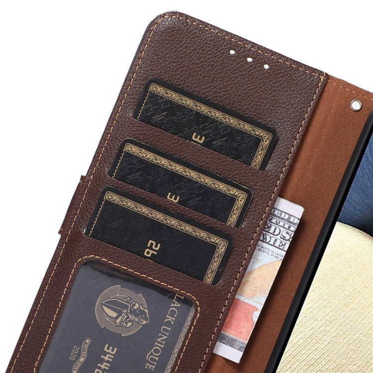 KHAZNEH For Huawei nova Y91 4G / Enjoy 60X RFID Blocking Phone Leather Case Litchi Texture Wallet Stand Phone Cover - Brown