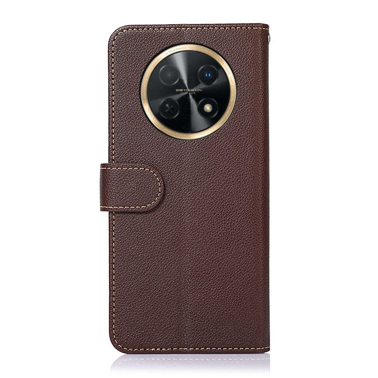KHAZNEH For Huawei nova Y91 4G / Enjoy 60X RFID Blocking Phone Leather Case Litchi Texture Wallet Stand Phone Cover - Brown