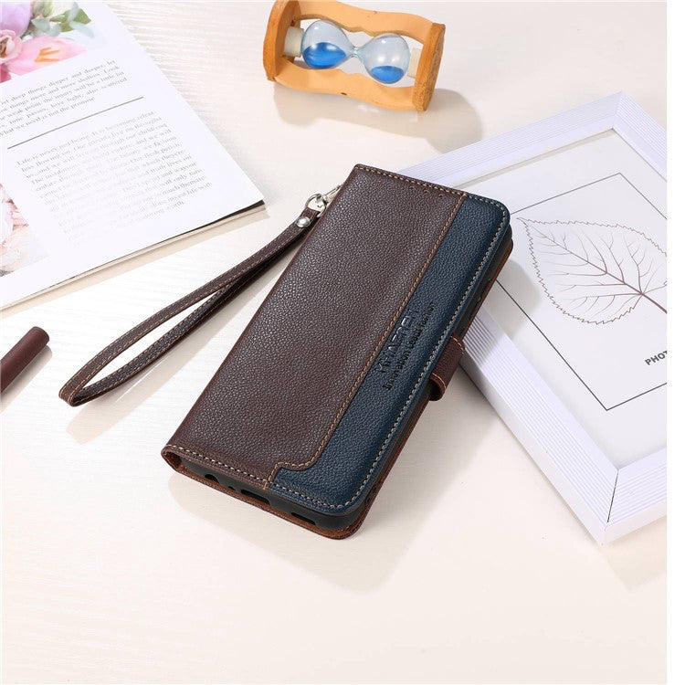 KHAZNEH For Huawei nova Y91 4G / Enjoy 60X RFID Blocking Phone Leather Case Litchi Texture Wallet Stand Phone Cover - Brown