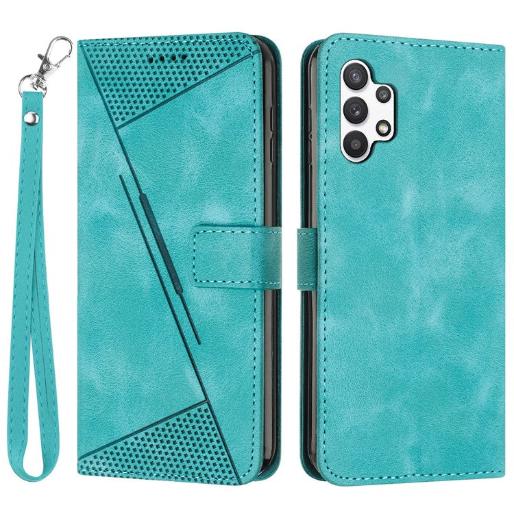 Wallet PU Leather Phone Case for Samsung Galaxy A13 4G , Stand Triangle Imprinted Phone Cover - Green
