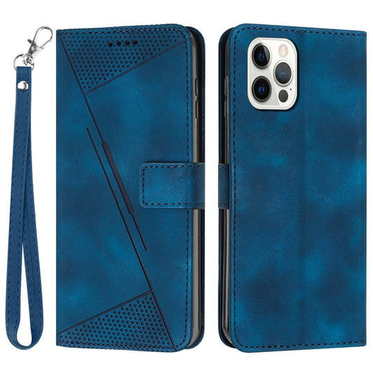 Wallet Phone Cover for iPhone 14 Pro Max , Triangle Imprinted Leather Stand Case - Sapphire