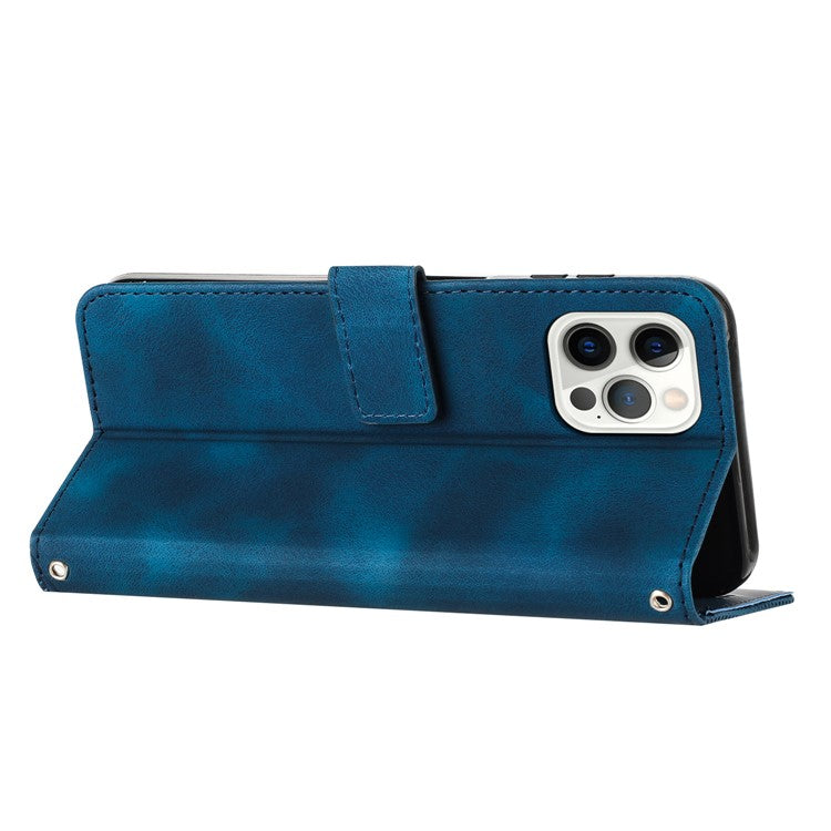 Wallet Phone Cover for iPhone 14 Pro Max , Triangle Imprinted Leather Stand Case - Sapphire