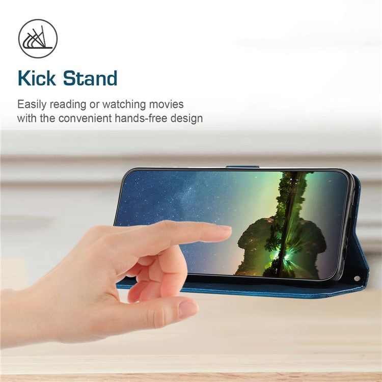 Wallet Phone Cover for iPhone 14 Pro Max , Triangle Imprinted Leather Stand Case - Sapphire