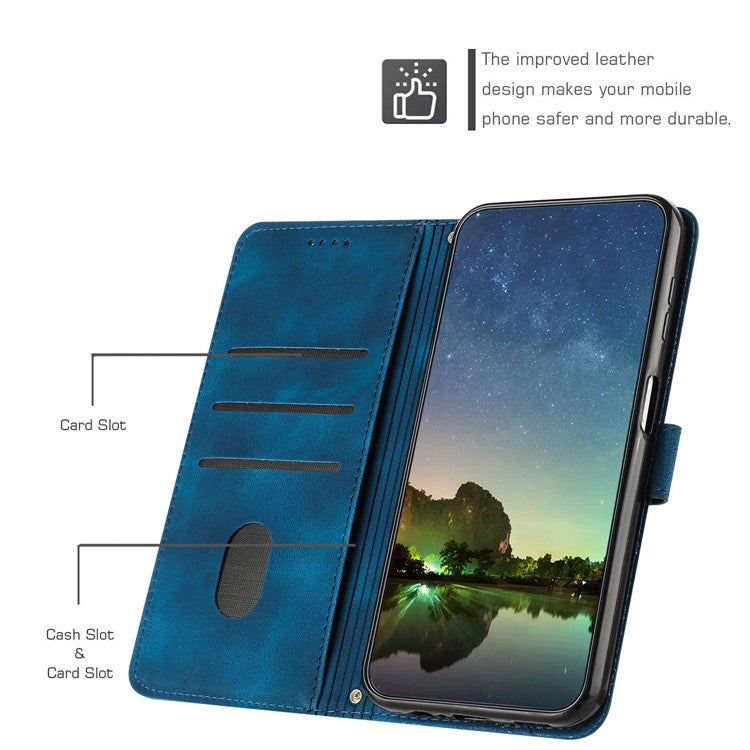 Wallet Phone Cover for iPhone 14 Pro Max , Triangle Imprinted Leather Stand Case - Sapphire