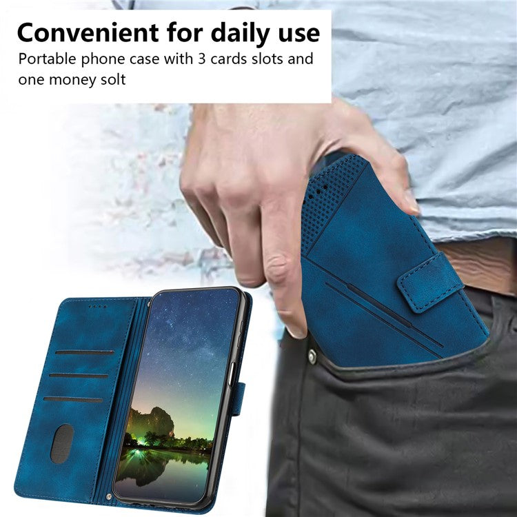 Wallet Phone Cover for iPhone 14 Pro Max , Triangle Imprinted Leather Stand Case - Sapphire