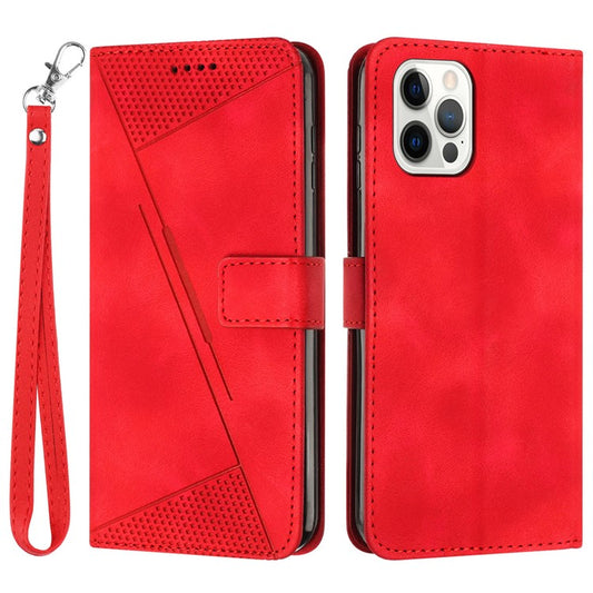 Triangle Imprinted Leather Case for iPhone 14 Pro , Stand Wallet Anti-drop Phone Cover - Red