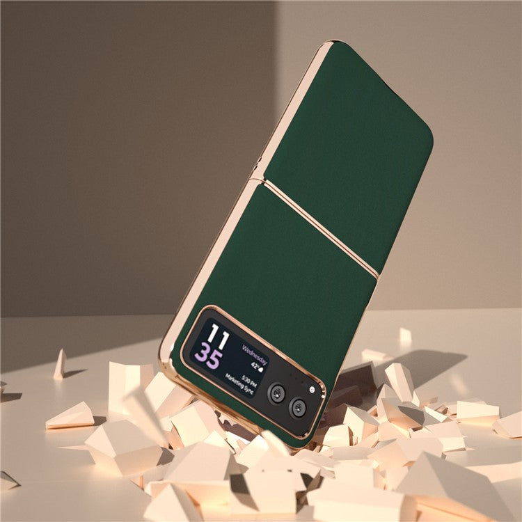 For Motorola Razr 40 5G Silky Shockproof Cover Genuine Cow Leather + PC Electroplating Phone Case - Green