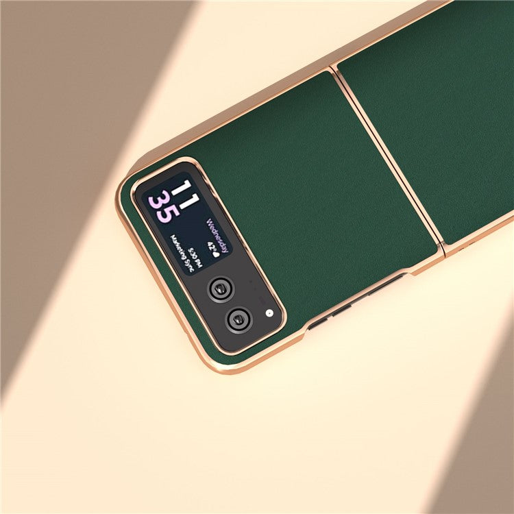For Motorola Razr 40 5G Silky Shockproof Cover Genuine Cow Leather + PC Electroplating Phone Case - Green