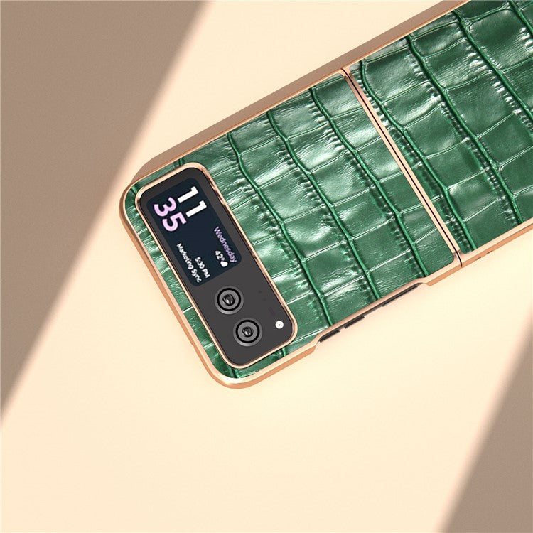 Back Cover for Motorola Razr 40 5G , Crocodile Texture Genuine Cow Leather + PC Nano Electroplating Phone Case - Green