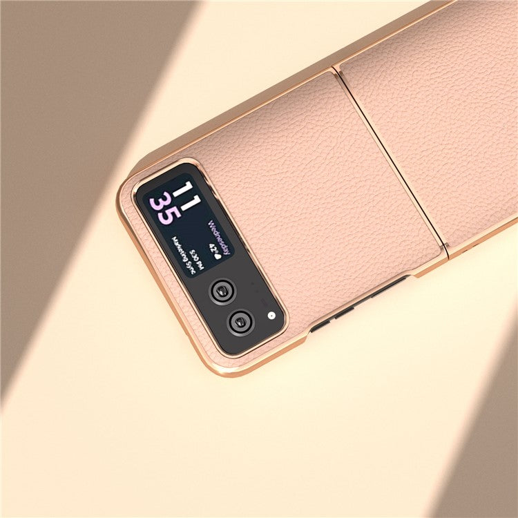 For Motorola Razr 40 5G Anti-fall Litchi Texture Phone Case Genuine Cow Leather + PC Nano Electroplating Cover - Gold