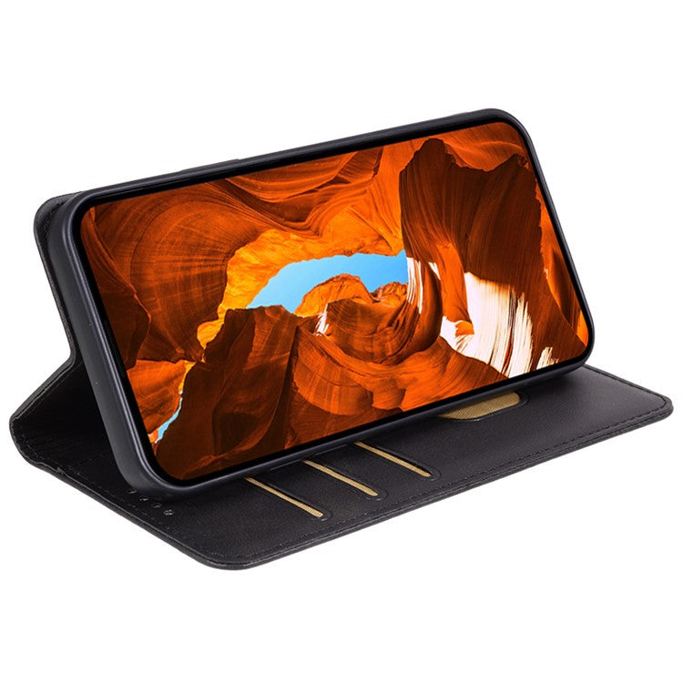 Calf Texture Phone Case for Motorola Moto G13 4G PU Leather Stand Wallet Protective Cover - Black