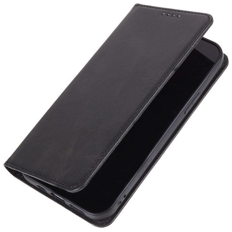 Calf Texture Phone Case for Motorola Moto G13 4G PU Leather Stand Wallet Protective Cover - Black