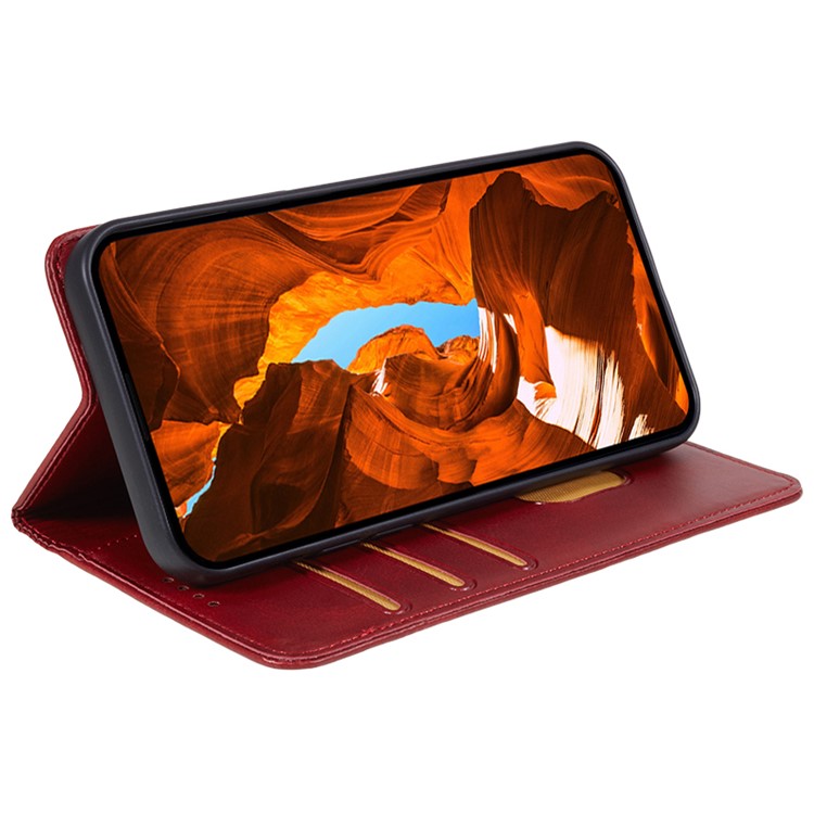 Calf Texture Phone Case for Motorola Moto G13 4G PU Leather Stand Wallet Protective Cover - Red
