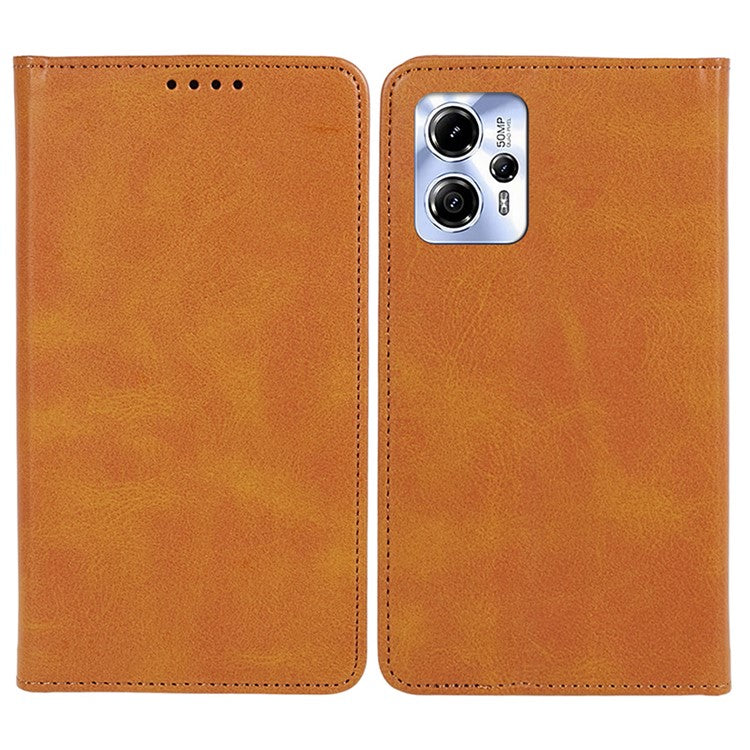 Calf Texture Phone Case for Motorola Moto G13 4G PU Leather Stand Wallet Protective Cover - Khaki