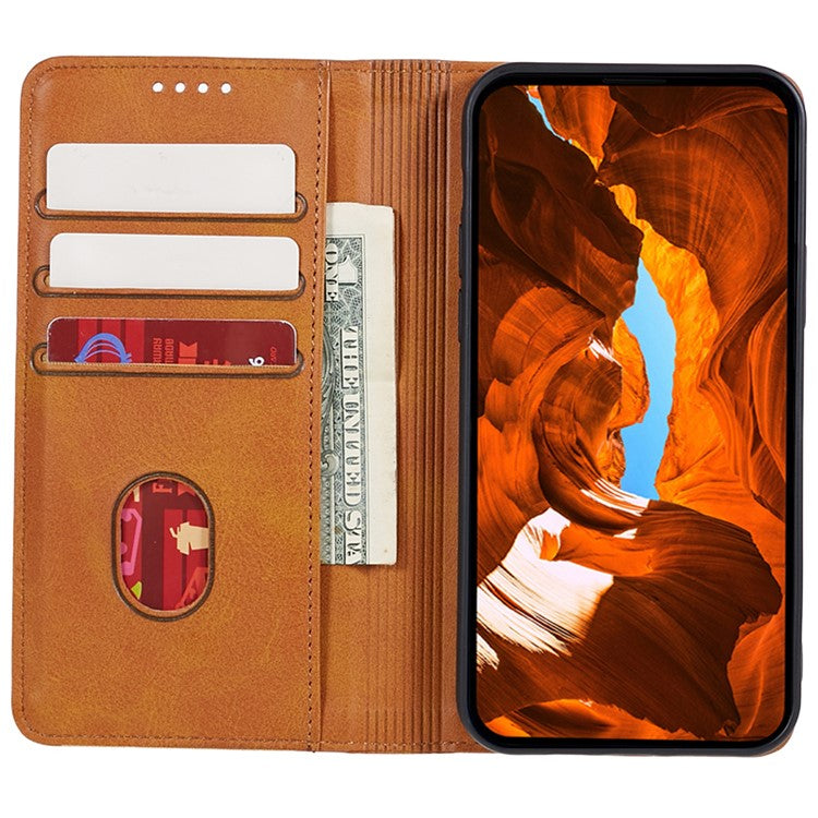 Calf Texture Phone Case for Motorola Moto G13 4G PU Leather Stand Wallet Protective Cover - Khaki