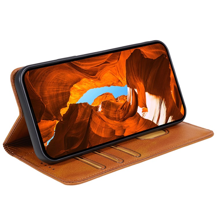 Calf Texture Phone Case for Motorola Moto G13 4G PU Leather Stand Wallet Protective Cover - Khaki