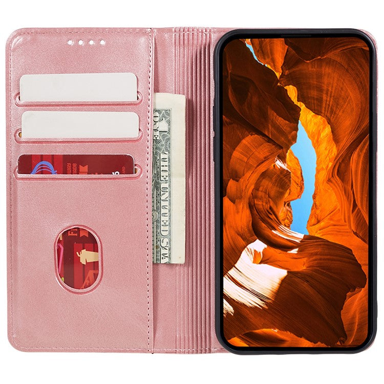 Calf Texture Phone Case for Motorola Moto G13 4G PU Leather Stand Wallet Protective Cover - Rose Gold