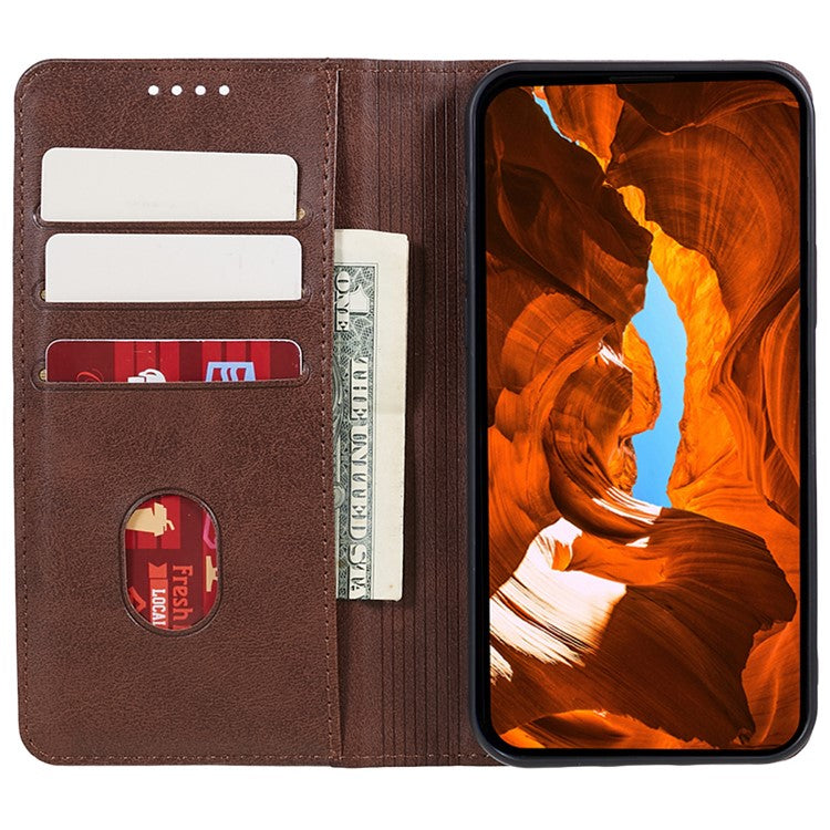 Calf Texture Phone Case for Motorola Moto G13 4G PU Leather Stand Wallet Protective Cover - Brown