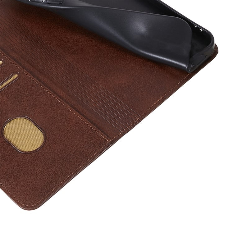 Calf Texture Phone Case for Motorola Moto G13 4G PU Leather Stand Wallet Protective Cover - Brown