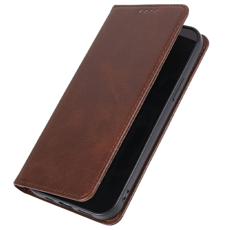 Calf Texture Phone Case for Motorola Moto G13 4G PU Leather Stand Wallet Protective Cover - Brown