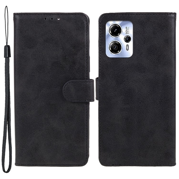 Anti-drop Phone Case for Motorola Moto G13 4G Calf Texture PU Leather Wallet Stand Cover - Black