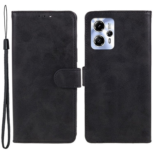 Anti-drop Phone Case for Motorola Moto G13 4G Calf Texture PU Leather Wallet Stand Cover - Black